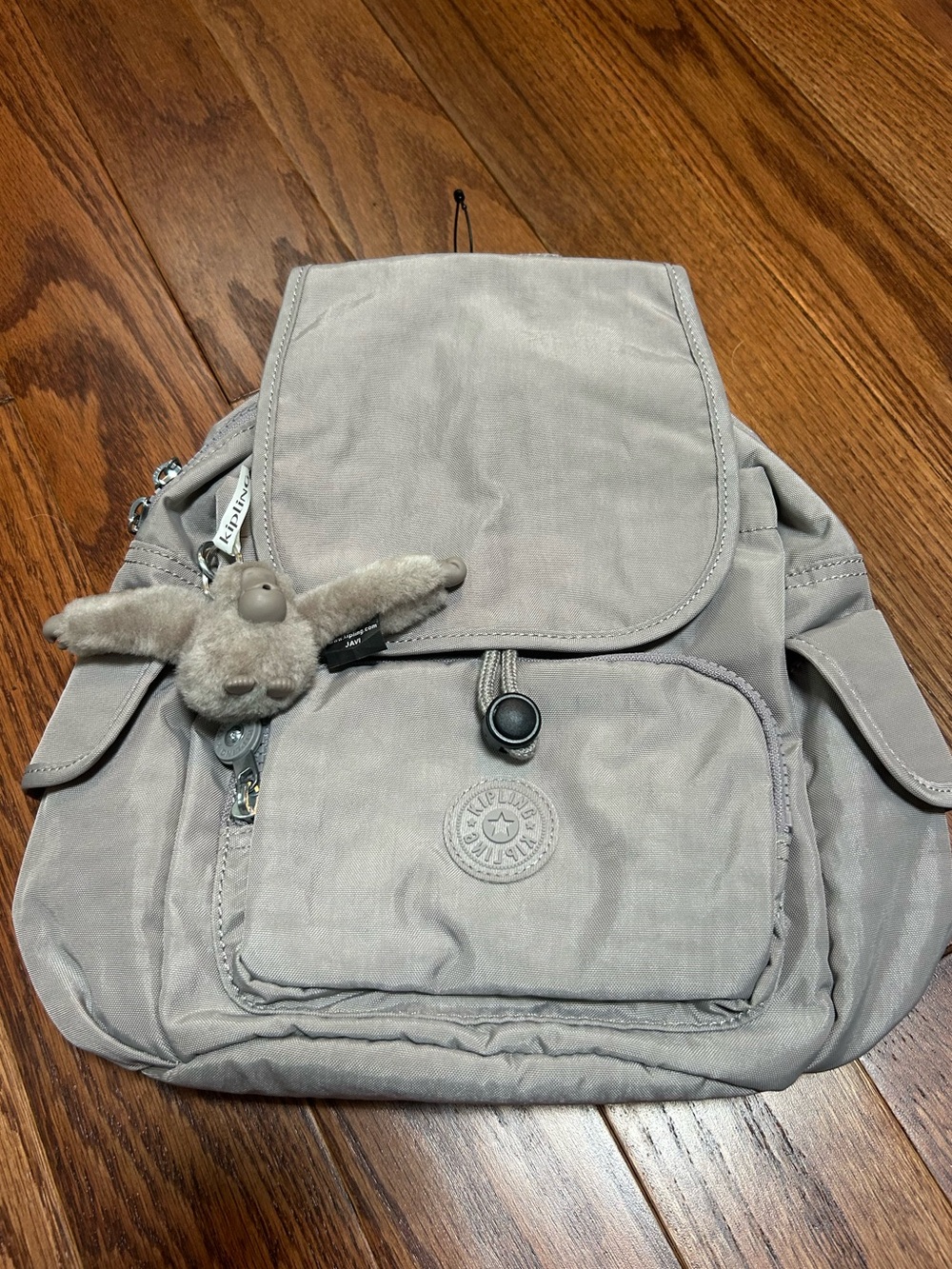 Kipling CITY PACK BACKPACK Light Gray Backpack with Monkey Keychain